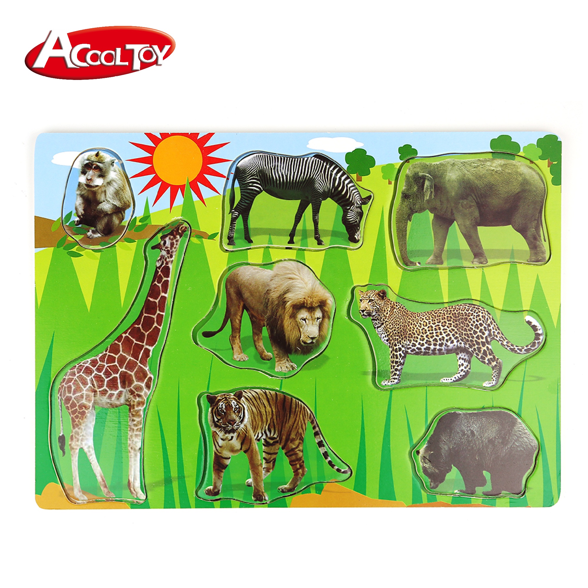 Обучающий деревянный 2d пазл от производителя OEM ODM, пазл с дикими животными для малышей