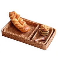 Ensemble de trois plateaux en rotin jaune de Guangxi, tressés à la main, modèle TB06, pour fruits, idéal pour restaurants, gîtes et usage sur table.