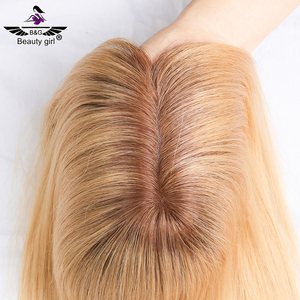 Stock European Ombre Blonde <strong>Open</strong> Weft Virgin Hair Replacement for Alopecia Soft Mono Human Hair Women <strong>Toppers</strong> - Product Image 4