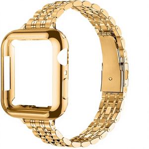 Correa de Reloj Inteligente de Acero Inoxidable Sólido de 5 Eslabones con <span class=keywords><strong>Estuche</strong></span> Protector, Diseño de Hebilla de Mariposa, Compatible con 40/41/44/45 mm - Product Image 1