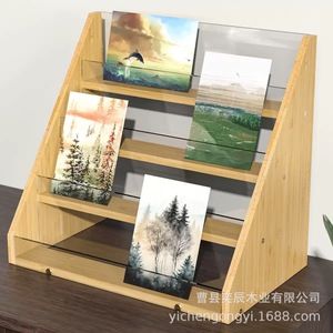 Wooden Multi Tier <b>Display</b> <b>Rack</b> Natural Color 3 Layers Desktop Storage For Cards And Miscellaneous Items - Product Image 1