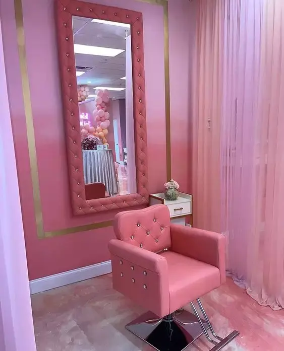 مجموعة صالون الشعر حزمة الأثاث كرسي التصميم الوردي ومرآة للبيع