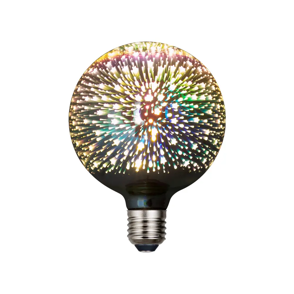 Desain baru edison lampu bola 3D, model kembang api warna-warni LED 4w G125 kreatif kaca bulat lampu besar liburan bohlam dekorasi