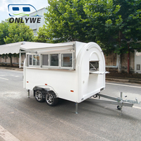ONLYWE Remorque alimentaire certifiée EU COC, camion de concession blanc arrondi avec grande fenêtre de service et comptoir en acier inoxydable