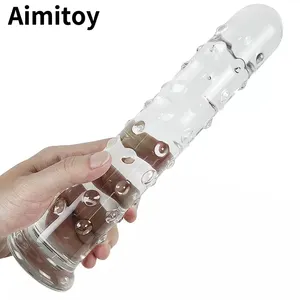Aimitoy工厂女同性恋男前列腺女g点按摩器漂亮假阳具肛门珠对接塞水晶透明玻璃假阳具