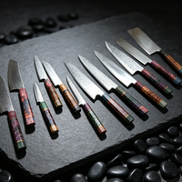 AMSZL Couteau Santoku ultra tranchant de 7 pouces Lame japonaise en acier au carbone avec manche octogonal en bois stabilisé