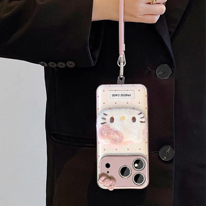 <span class=keywords><strong>Custodia</strong></span> per telefono in <span class=keywords><strong>pelle</strong></span> nuova con peluche gatto KT, grande finestra rosa galvanizzata, adatta per <span class=keywords><strong>Apple</strong></span> 17 ProMax 16 Plus 15 14 - Product Image 2