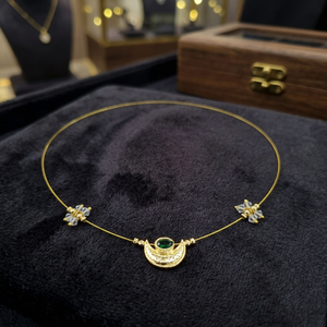 Luxury Gold Crescent <b>Moon</b> Pendant <b>Necklace</b> for Women Green Stone Minimalist Fashion Jewelry Elegant Daily Wear <b>Necklace</b> Set - Product Image 3