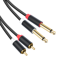Câble audio stéréo plaqué or 1/4 pouce (2 x 6,35 mm) TS mâle vers 2 RCA mâle pour téléviseurs, guitares, enceintes, systèmes audio domestiques et amplificateurs