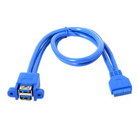 Adaptor 2 Port USB 3.0 Ganda Female 20-Pin Female untuk Pemasangan di Motherboard Komputer dengan Lubang Sekrup, Isolasi PVC, Tembaga Berlapis Timah