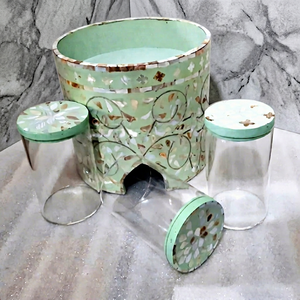 Regalo de Ramadán y Eid, Juego de 3 Soportes para Pastel, Jarra Acrílica con Incrustaciones de Madreperla, Tapa de Madera, Decoradores de Postres, para Comedor y Restaurantes, Color Celadón - Product Image 1