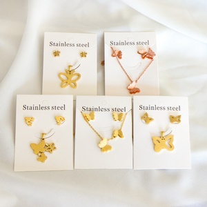 Wholesale <b>Jewellery</b> <b>Butterfly</b> Stainless Steel Jewelry Set 18K Gold Plated Pendant Necklace Earrings Set - Product Image 2