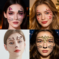 Autocollant de tatouage temporaire pour le visage, motif léopard pailleté, pour fêtes à thème, Halloween et carnaval, enfants et adultes
