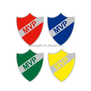 School MVP Shield Silver Lapel Pin Badge 4 Enamel Color Red Blue Green Yellow