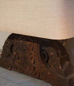 Adorno de pilar de madera antiguo Art Deco lámpara de pared eléctrica sombra de lino Natural patrón de planta decorativa Edición Limitada - Product Image 3