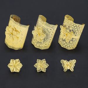 Anillo de Mariposa y Flor Grande de Latón para Mujer JXX, Juego de Brazaletes Nupciales Chapados en Oro para Regalo de Boda India - Product Image 1