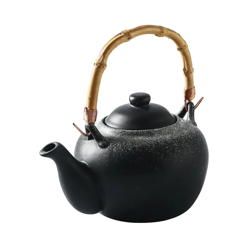 Japanese Style with Rattan Handle Tea Pot Kettle with Stainless Steel Infuser Strainer For Multiple Styles Ceramic Teapot