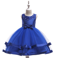 Robe de princesse sans manches pour filles, avec perles et nœud en tulle, pour mariage, anniversaire, concours de beauté, taille 110-150