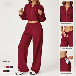 Set abbigliamento sportivo Casual da donna pantaloni larghi <span class=keywords><strong>con</strong></span> cerniera in cotone <span class=keywords><strong>con</strong></span> cappuccio a vita alta fascia elastica a maniche lunghe ampia ampia - Product Image 3