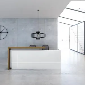 Balcão de serviço de escritório pequeno moderno de madeira, recepção de salão de beleza de alta qualidade