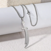 Pendentif Épée Scimitar Zulfiqar en Acier Inoxydable, Amulette Islamique Ali Shia Ramadan Coran, Bijou de Mode, Vente en Gros