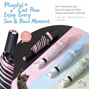 Parapluie de voyage automatique avec poignée en forme de patte de chat, protection UV UPF50+, léger, coupe-vent, pliable, pour le soleil et la pluie - Product Image 1
