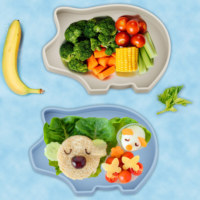 Ensembles d'alimentation mignons pour enfants, bols incassables en forme de chat et de cochon, plaque d'aspiration en silicone avec couleur personnalisée pour bébé