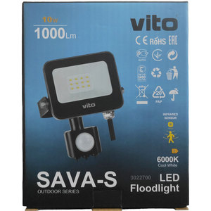 Vito 10W <b>LED</b> Outdoor Floodlight 6000K Cold <b>Light</b> PIR <b>Sensor</b> - Product Image 2