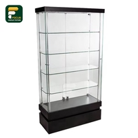 Vitrine de présentation en verre élégante, robuste et écologique, avec éclairage LED, base noire, armoire verrouillable, étagères en verre pour la présentation en magasin