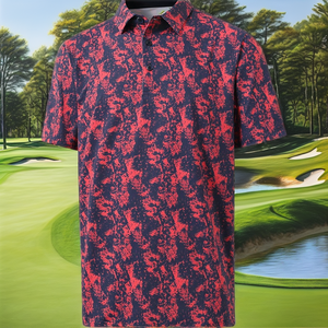 Men's Short Sleeve <b>Polo</b> <b>Shirt</b> Red <b>Navy</b> Printed Knitted Breathable Casual Wear - Product Image 2