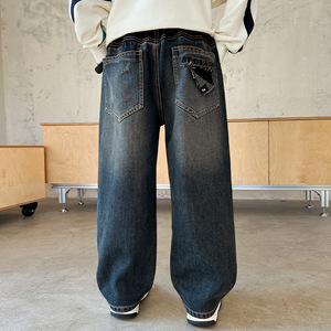 <span class=keywords><strong>Jeans</strong></span> in Denim da ragazzo a gamba larga stile Casual stile stile Casual a vita media lavabile traspirante per l'estate autunnale - Product Image 2