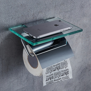 Porte-papier toilette mural standard en verre, double rangement, organisateur de salle de bain - Product Image 2