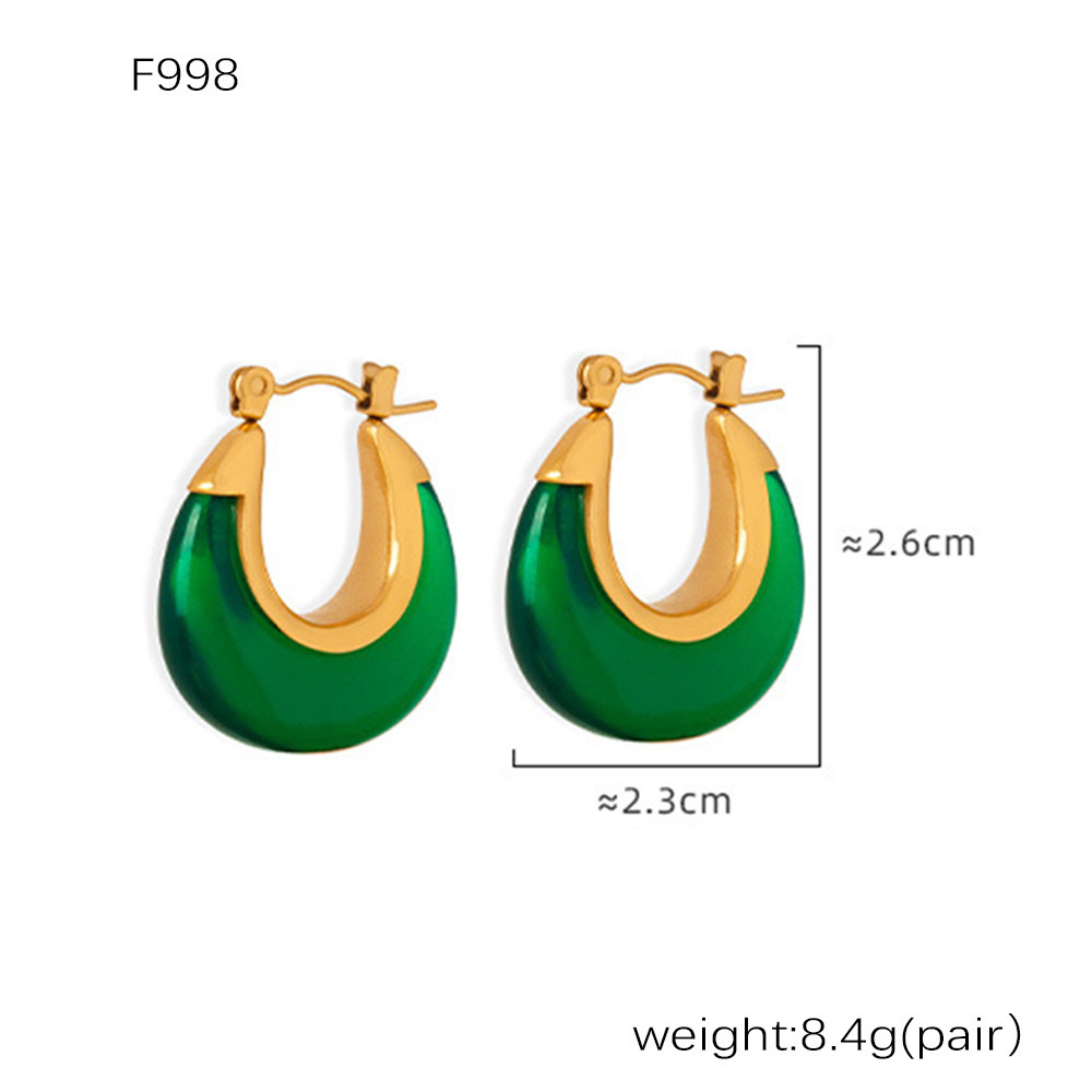 F998-ต่างหูทองเรซิ่นสีเขียว