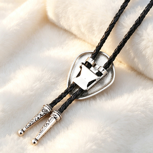 Cravate Bolo Métallique Personnalisée Rétro avec Pendentif en Cuir Peint à la Main et Perle Dorée - Tendance et Élégance Assurées - Product Image 2