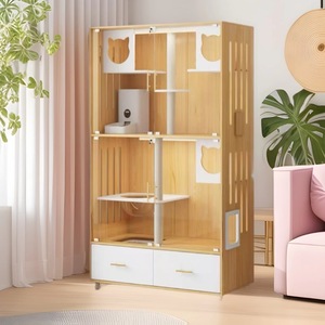 Villa Kucing Mewah 2 Lantai dari Kayu - Kandang & Rumah Kucing Persegi Panjang untuk Rumah Tangga dengan Sarang Tahan Air, Rumah Kucing Besar untuk Pembiakan di Dalam Ruangan - Product Image 1