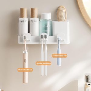 Portable Plastic Three-piece Set Modern Wall-Mounted <b>Toothbrush</b> <b>Holder</b> with Toothpaste Dispenser Cups - Product Image 2