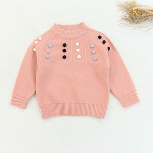 Automne hiver filles trois couleurs <span class=keywords><strong>boule</strong></span> ronde <span class=keywords><strong>col</strong></span> décoration <span class=keywords><strong>pull</strong></span> en tricot filles chandails - Product Image 3