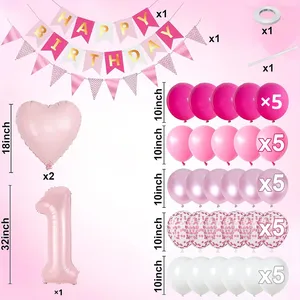 <span class=keywords><strong>Set</strong></span> per Festa di <span class=keywords><strong>Compleanno</strong></span> Rosa Transfrontaliera con Striscione, Palloncino Numero 32 Pollici e Palloncini in Lattice per Primo <span class=keywords><strong>Compleanno</strong></span> di <span class=keywords><strong>Bambina</strong></span> - Product Image 2