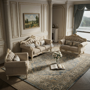Fabricant de FF&E |   Canapé en <span class=keywords><strong>cuir</strong></span> sculpté en bois massif néoclassique |   Finition en feuille d'or pour les suites VIP des hôtels de luxe |   OEM personnalisé - Product Image 5