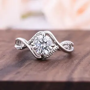 Classical Cross Arms Angel Kiss Ring 925 Sterling Silver Jewelry Round Cut 6.5mm 1ct Rhodium Plated Fancy Wedding Rings Diamond