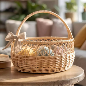 <b>Large</b> Capacity Woven Rattan Picnic Hamper with Lid Rustic Wicker <b>Basket</b> for Fruits and Wine Storage - Product Image 4