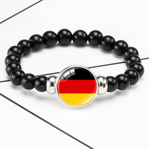 Bracelet élastique noir avec drapeau français, perles et cristaux, souvenir de <span class=keywords><strong>voyage</strong></span> patriotique, avec bouton-pression de remplacement - Product Image 2