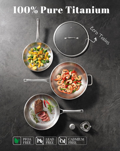 <span class=keywords><strong>Wok</strong></span> en titane avec couvercle en verre, poêles professionnelles martelées en titane pur sans PFAS, compatibles induction pour la cuisine et la cuisson à l'ailoi - Product Image 3