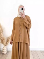 Ensemble deux pièces décontracté pour femmes musulmanes, abaya à manches longues boutonnée, jupe arabe pour femmes, polyester