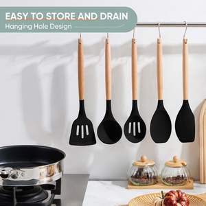 Ensemble de spatules en silicone antiadhésives, résistantes à la chaleur, ustensiles de cuisine en silicone avec manche en bois - Product Image 4