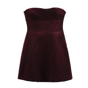 burgundy velvet strapless mini dress Strapless Short Velvet Party Dress with Gloves Orange / XSmall main image 0