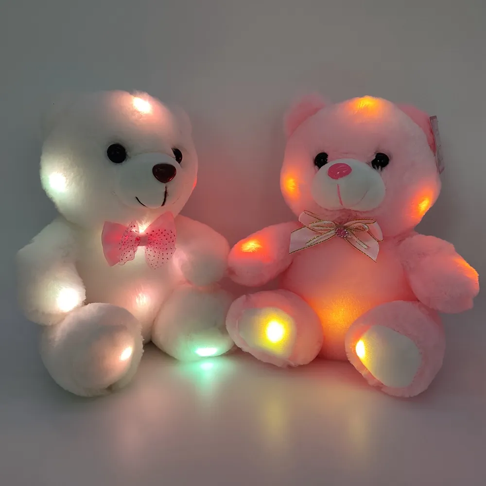 22CM Dropshipping Pink White Stuffed Lighting Small Led Bear Toy In Dark Plush Glowing Teddy Bear