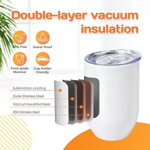 Gobelet isotherme en acier inoxydable de 12 oz avec paille, tasse de sublimation blanche sans pied, mug de voyage pour adultes - Product Image 4