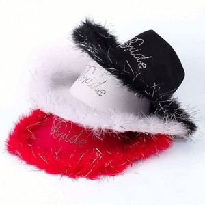 Wholesale in Stock Poly-Cotton Felt Cowboy <b>Hats</b> White <b>Wedding</b> Party Shiny Feather Edge Cowboy Fedora <b>Hats</b> - Product Image 1