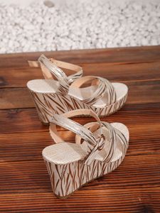 Women Summer Cross Strap Striped Wedge <b>Sandals</b> New Style Platform Thick Sole European American Large <b>Sandals</b> - Product Image 6